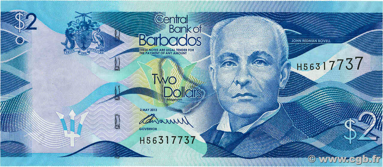 2 Dollars BARBADOS  2013 P.73a UNC