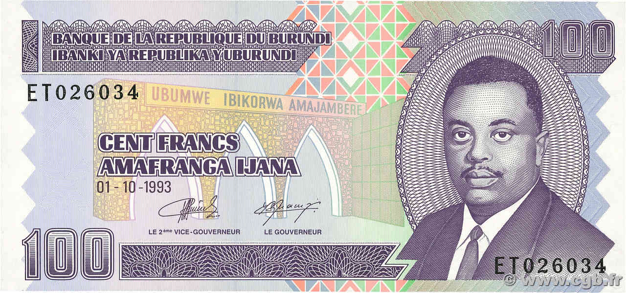 100 Francs BURUNDI  1993 P.37a FDC