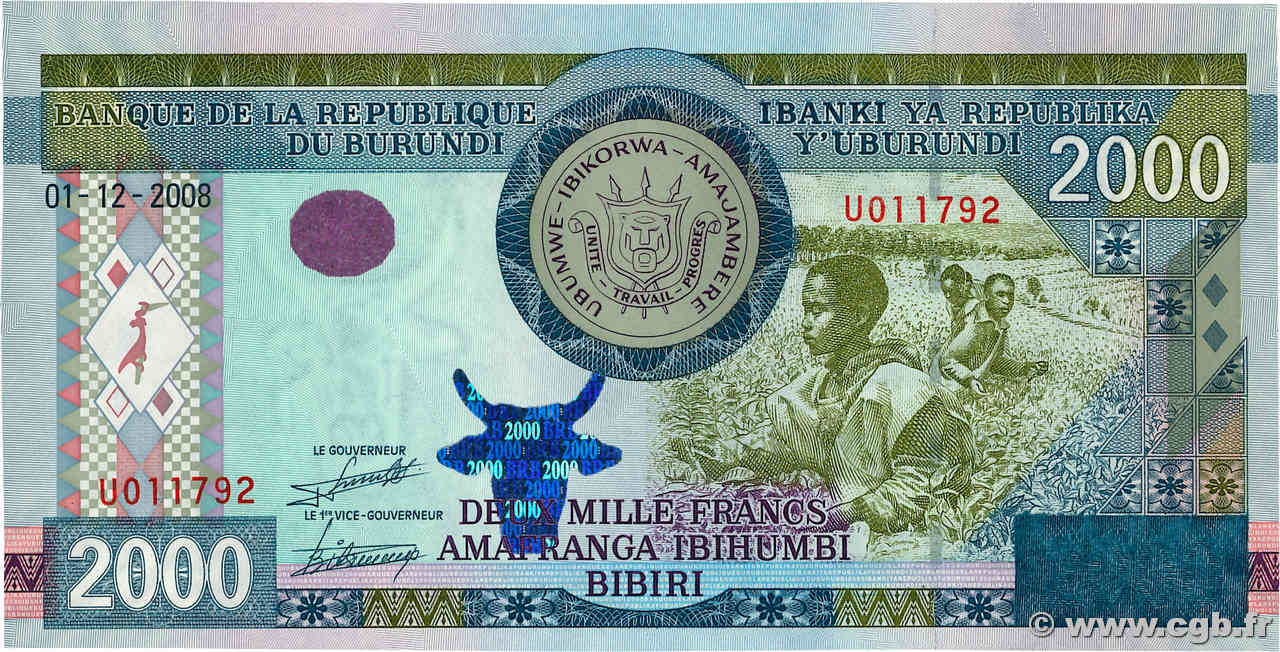 2000 Francs BURUNDI  2008 P.47 ST