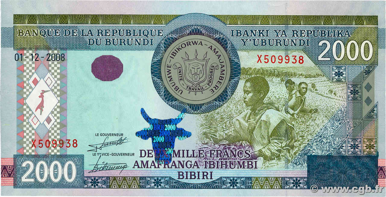 2000 Francs BURUNDI  2008 P.47 UNC-