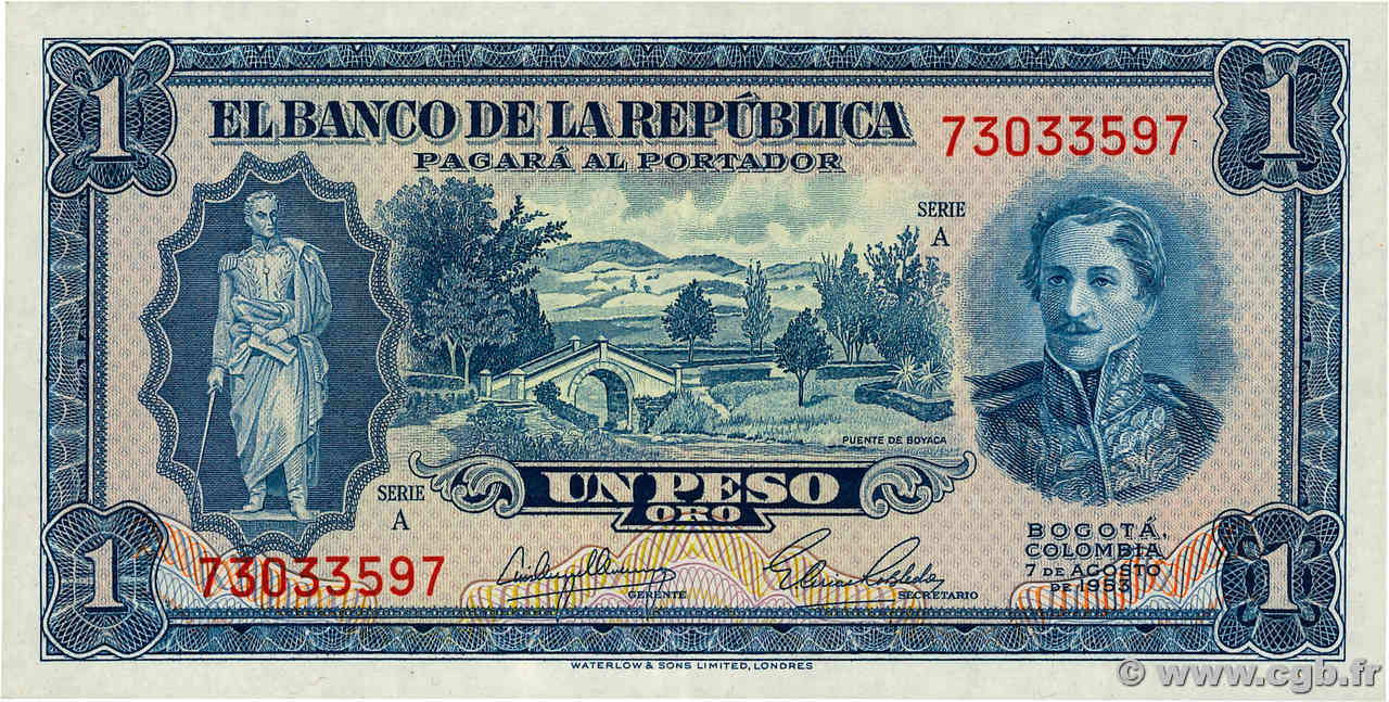 1 Peso Oro COLOMBIA  1953 P.398 AU