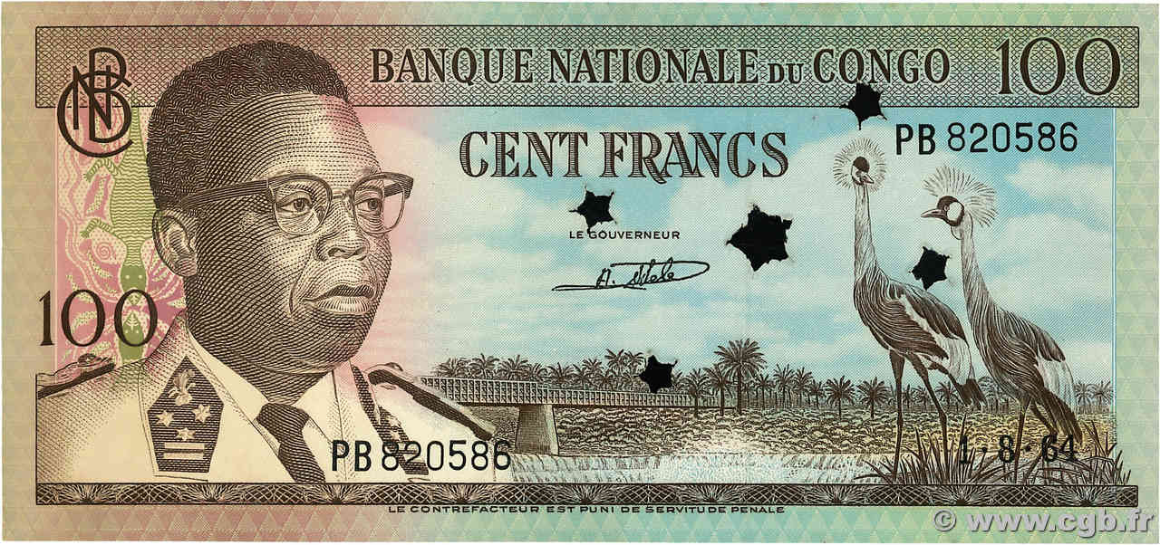 100 Francs Annulé CONGO, DEMOCRATIQUE REPUBLIC  1964 P.006s UNC-