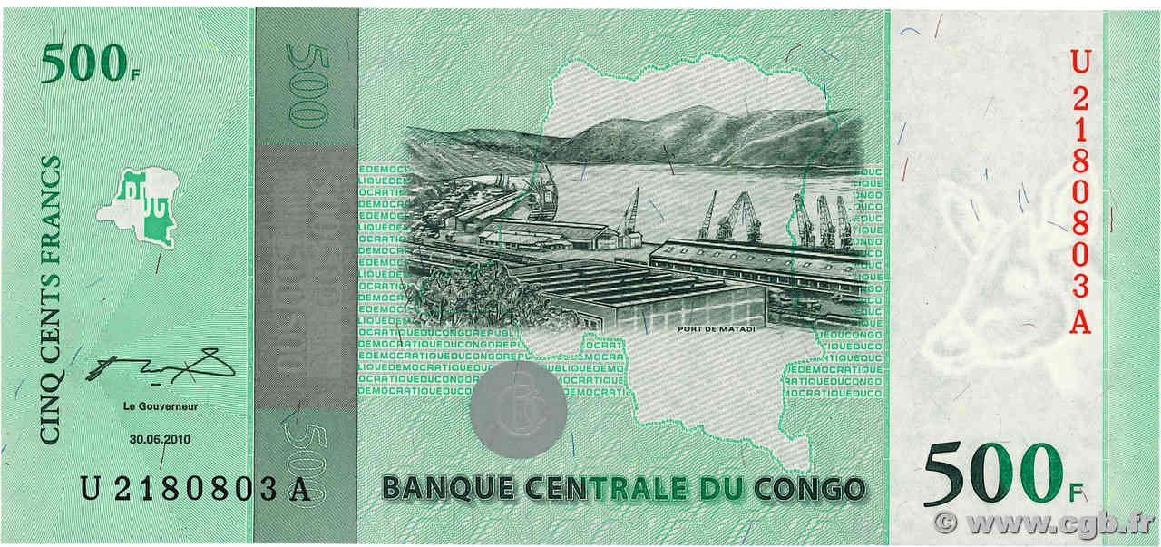 500 Francs Commémoratif REPúBLICA DEMOCRáTICA DEL CONGO  2010 P.100 FDC