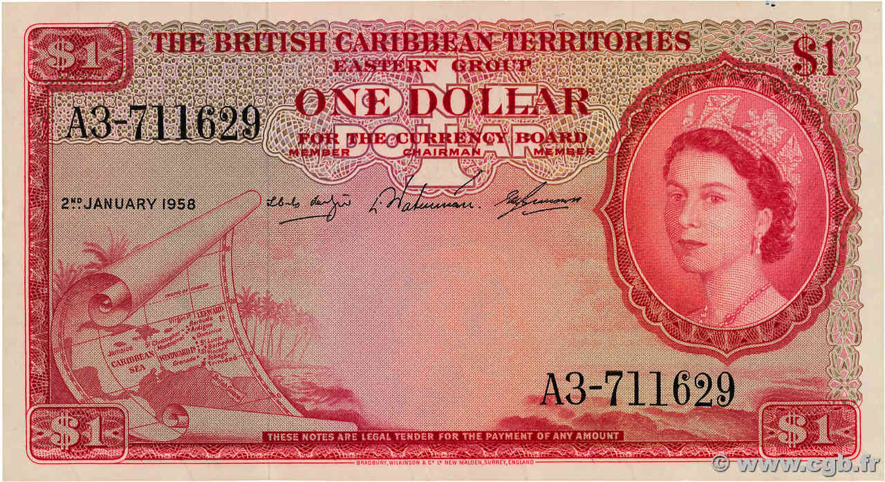 1 Dollar CARAÏBES  1958 P.07c pr.SUP