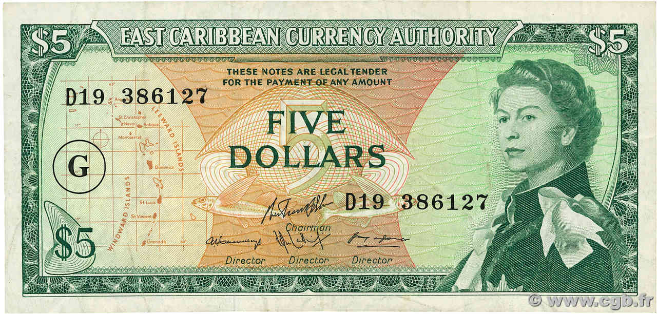 5 Dollars EAST CARIBBEAN STATES  1965 P.14k VF