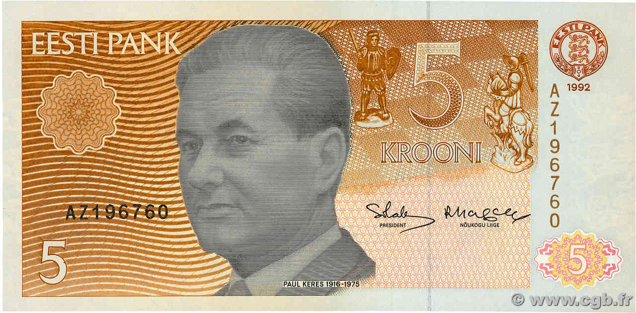 5 Krooni ESTONIA  1992 P.71b q.FDC