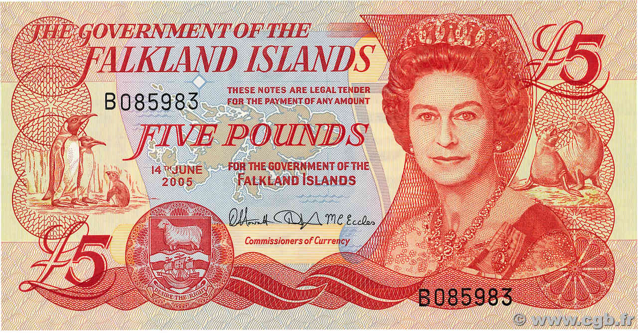 5 Pounds FALKLAND ISLANDS  2005 P.17a UNC