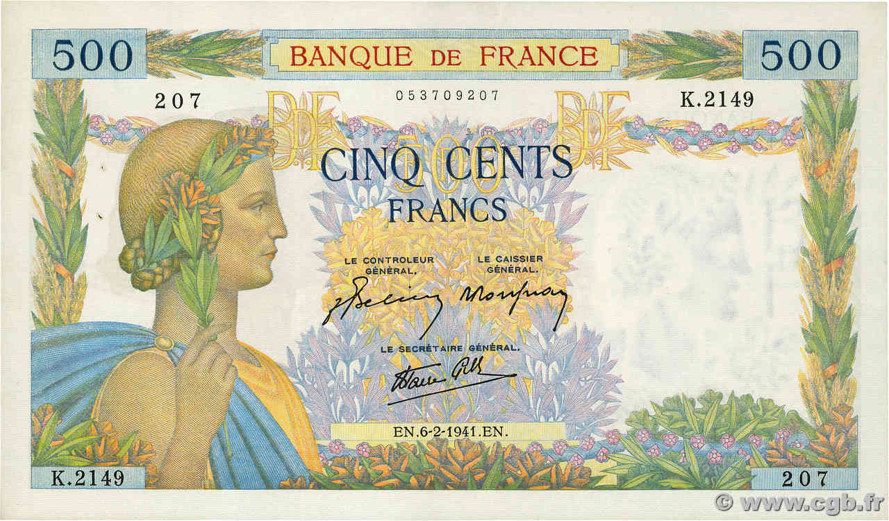 500 Francs LA PAIX FRANCIA  1941 F.32.14 SC