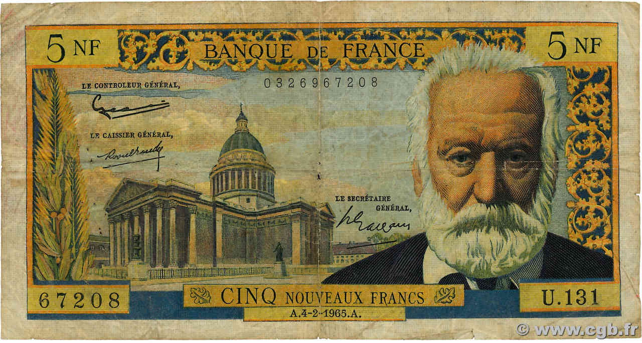 5 Nouveaux Francs VICTOR HUGO FRANKREICH  1965 F.56.17 fS