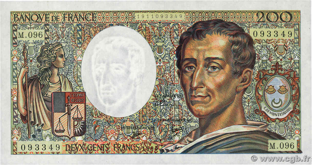 200 Francs MONTESQUIEU FRANCIA  1990 F.70.10b EBC+