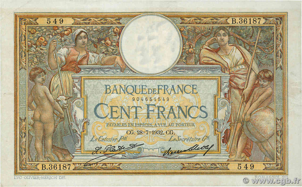 100 Francs LUC OLIVIER MERSON grands cartouches FRANCE  1932 F.24.11 TTB