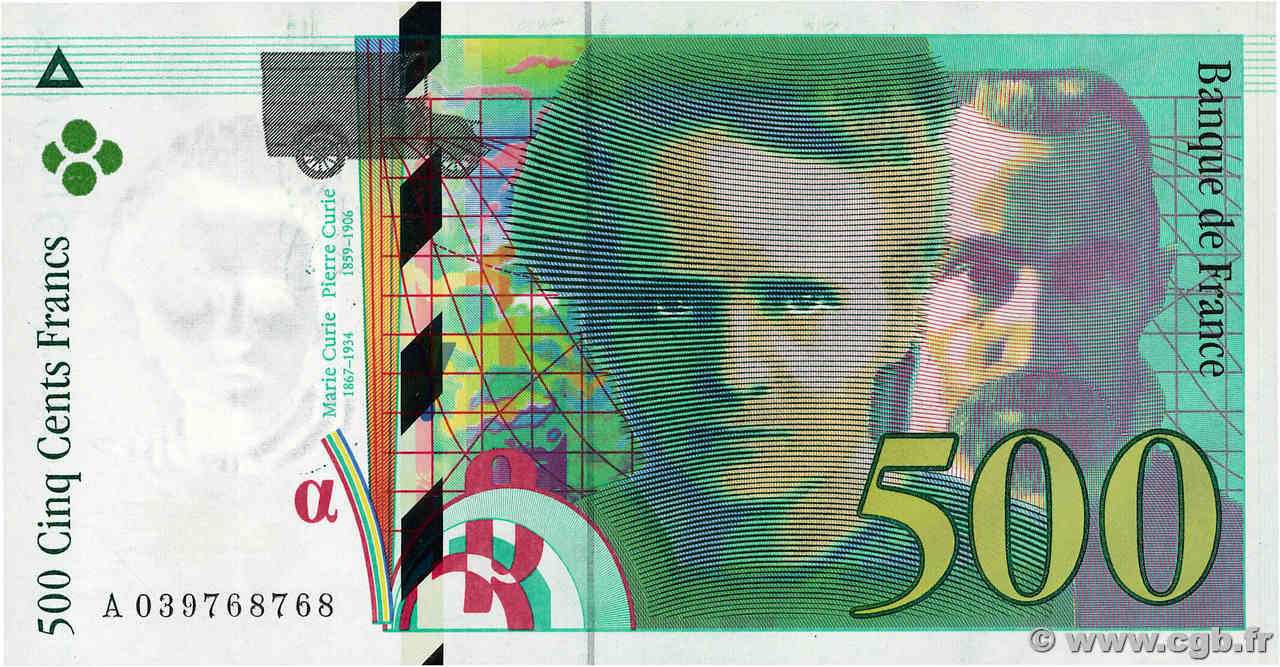 500 Francs PIERRE ET MARIE CURIE FRANCE  1998 F.76.04 UNC-