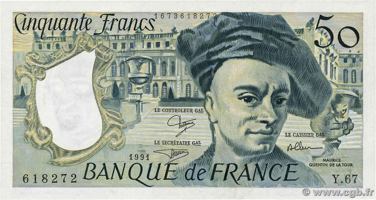 50 Francs QUENTIN DE LA TOUR FRANCIA  1991 F.67.17 MBC+