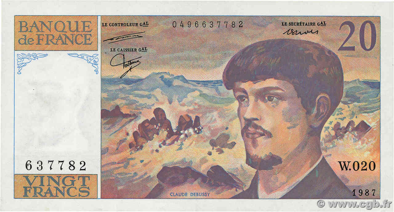 20 Francs DEBUSSY FRANKREICH  1987 F.66.08W20 SS