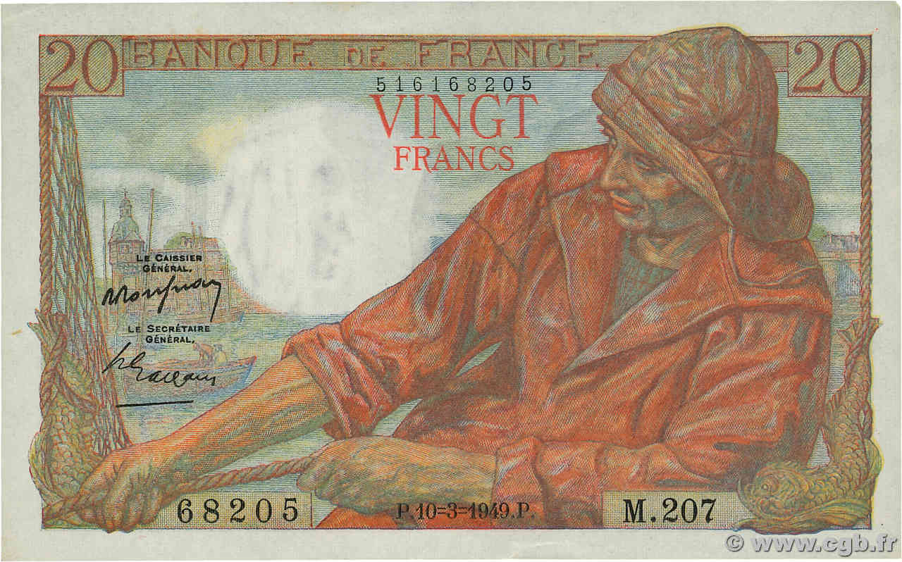 20 Francs PÊCHEUR FRANCE  1949 F.13.14 VF+