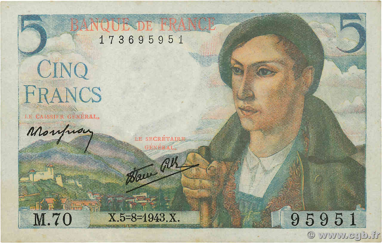 5 Francs BERGER FRANKREICH  1943 F.05.03 SS