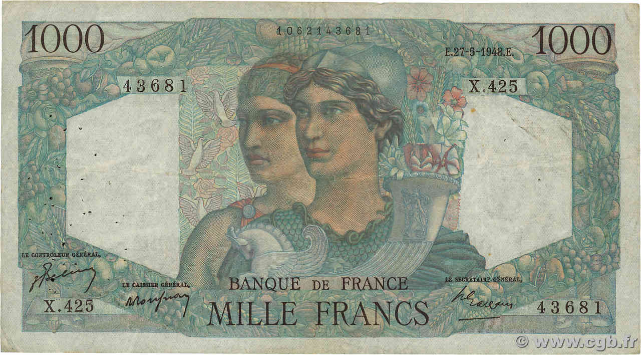 1000 Francs MINERVE ET HERCULE FRANCIA  1948 F.41.21 MB