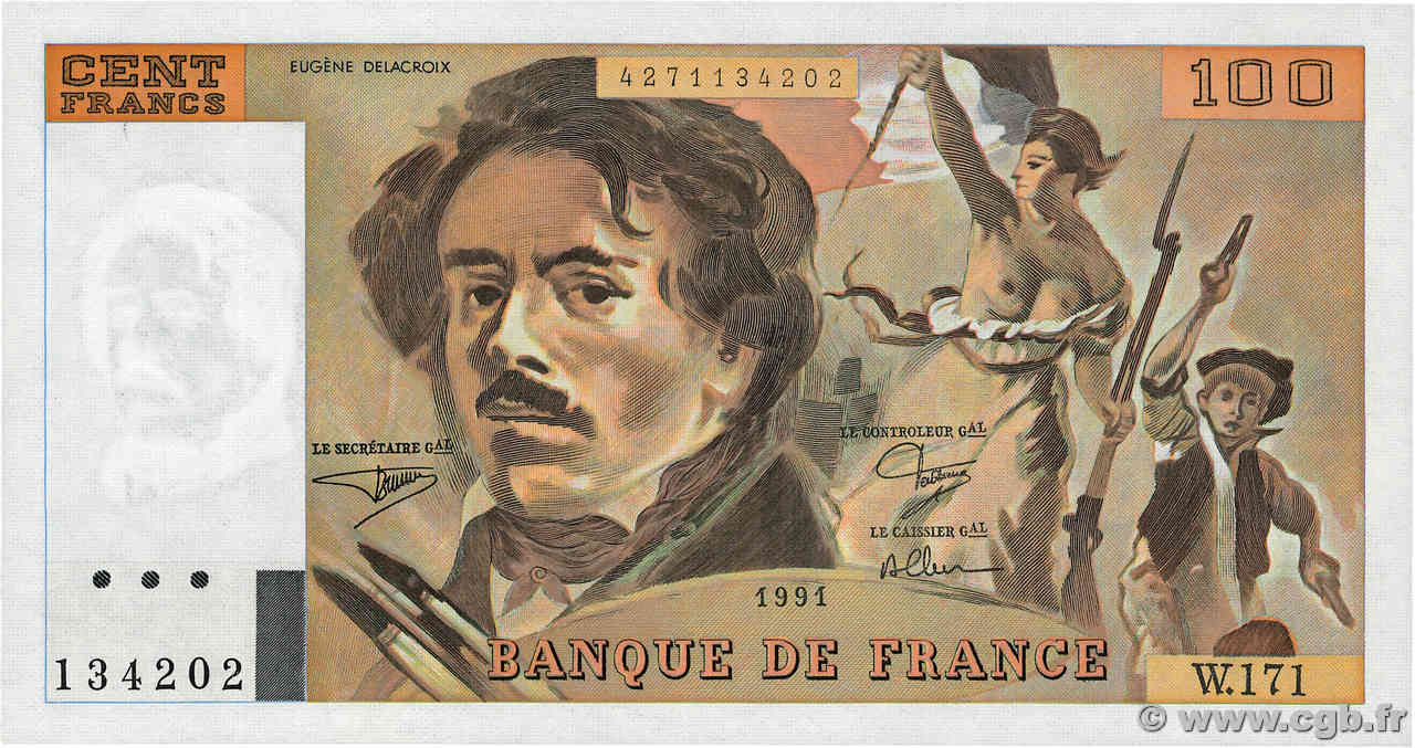 100 Francs DELACROIX imprimé en continu FRANKREICH  1991 F.69bis.03a3 ST