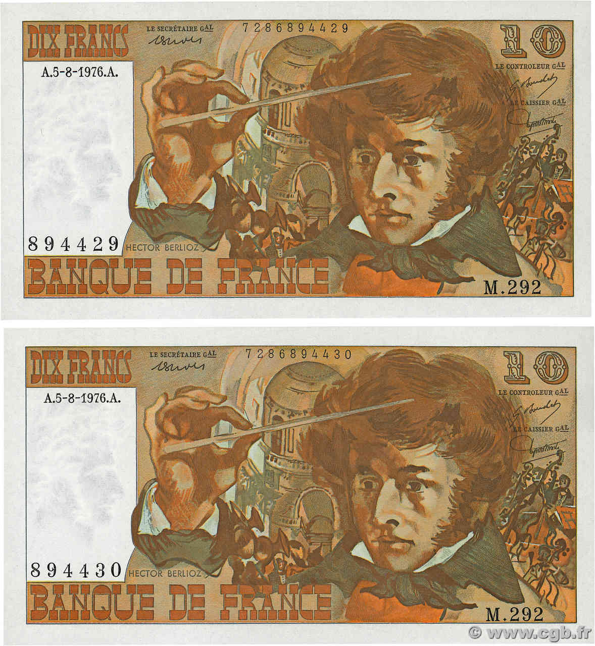 10 Francs BERLIOZ Consécutifs FRANCE  1976 F.63.20 UNC-