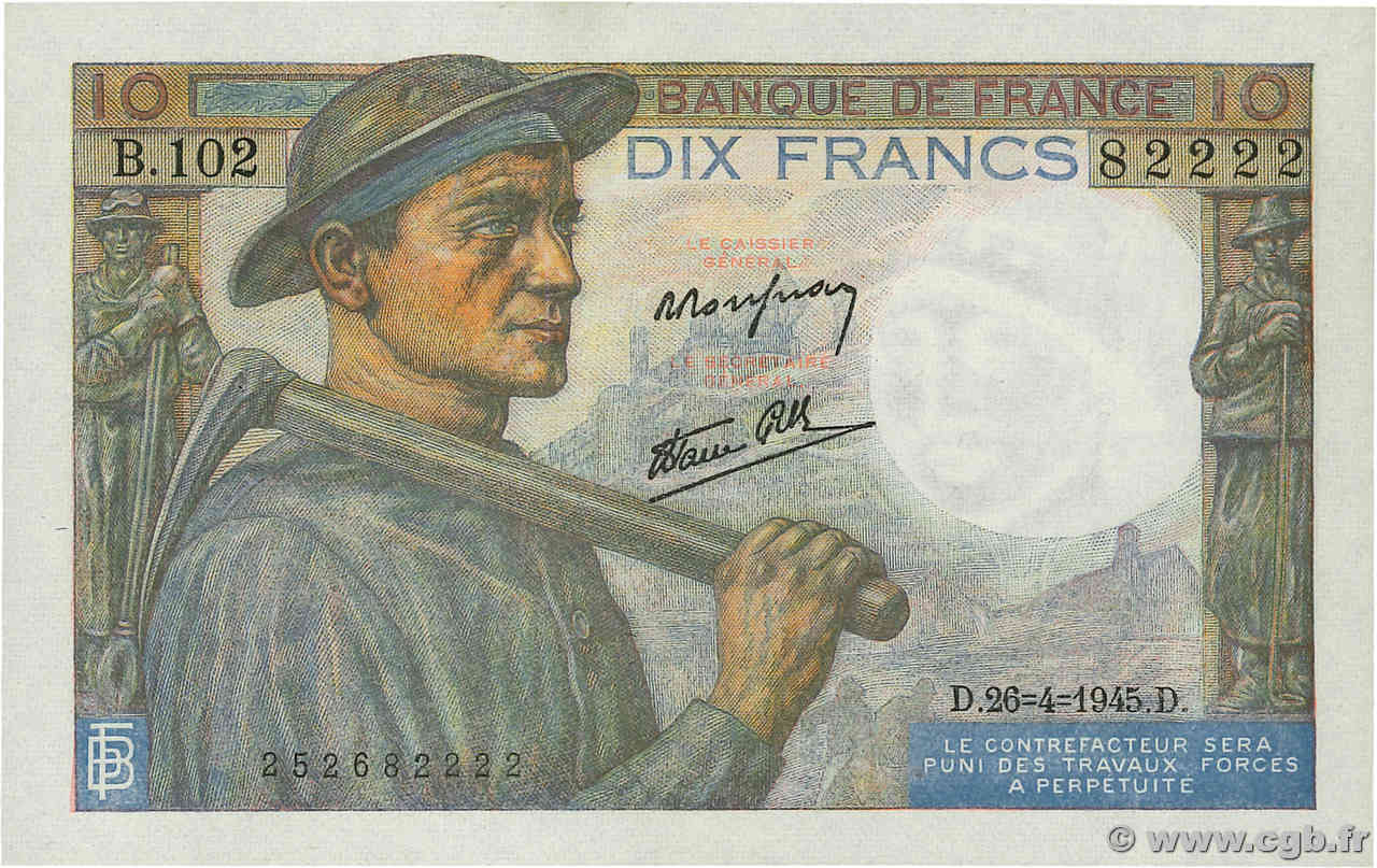 10 Francs MINEUR FRANCIA  1945 F.08.14 AU