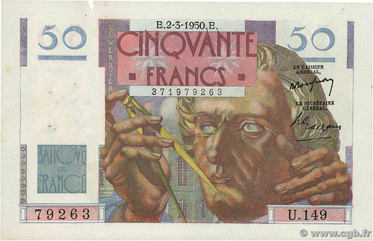 50 Francs LE VERRIER FRANCE  1950 F.20.14 TB+