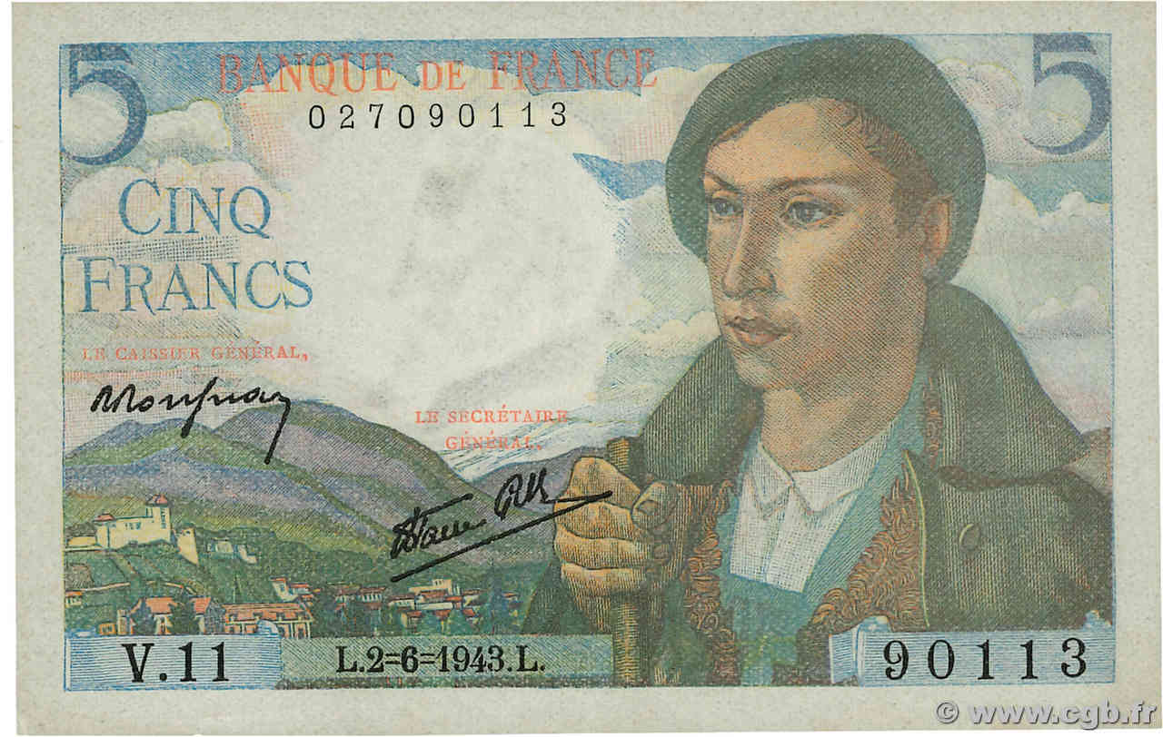 5 Francs BERGER FRANCE  1943 F.05.01 SUP