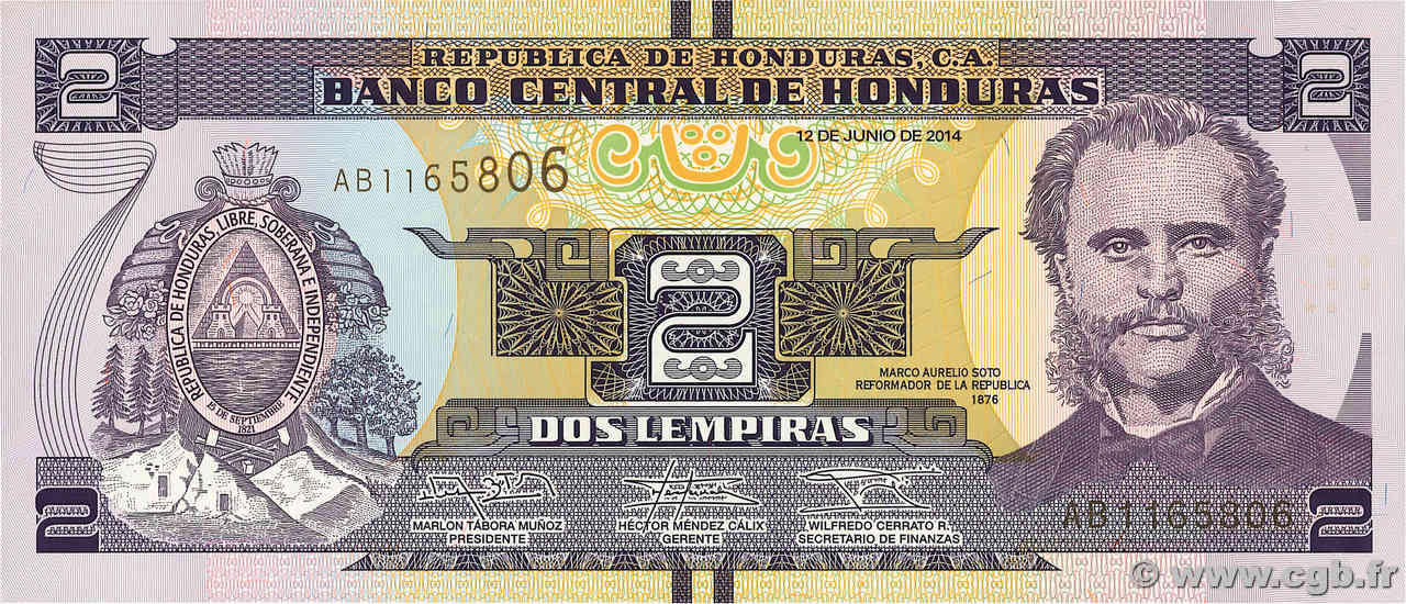 2 Lempiras HONDURAS  2014 P.097b UNC