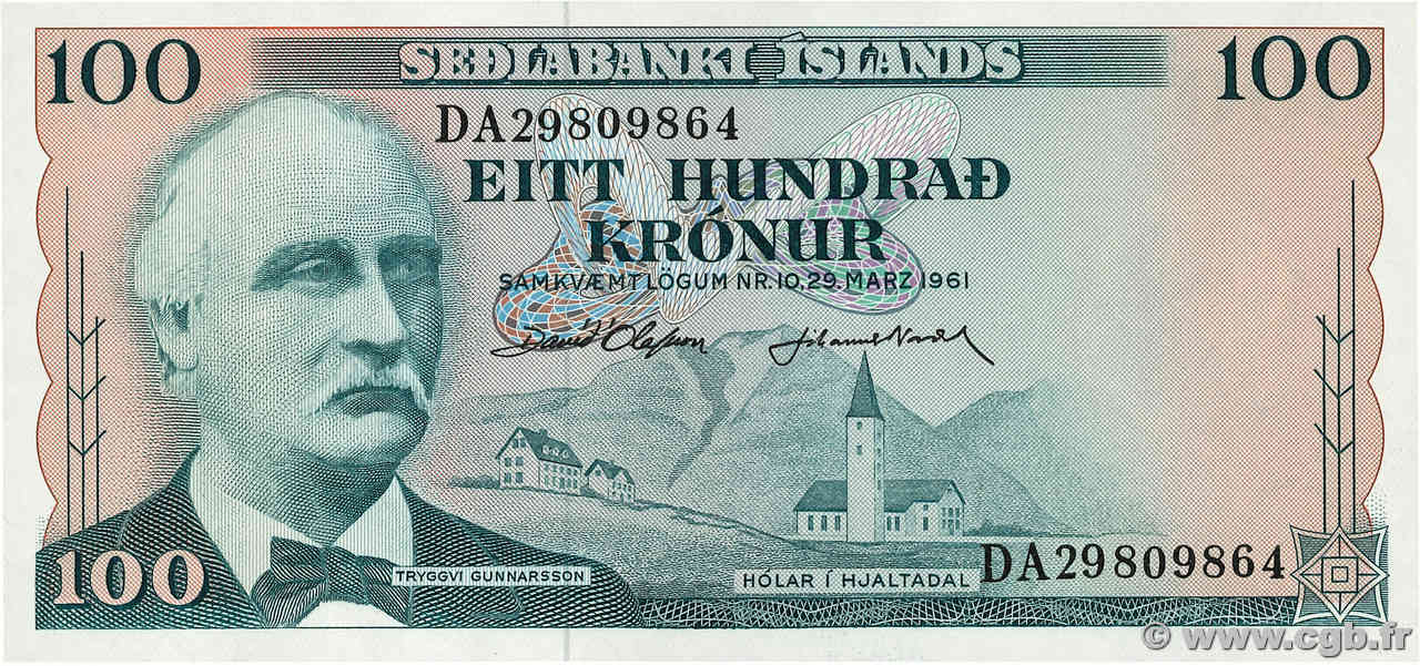 100 Kronur ISLANDA  1961 P.44a FDC