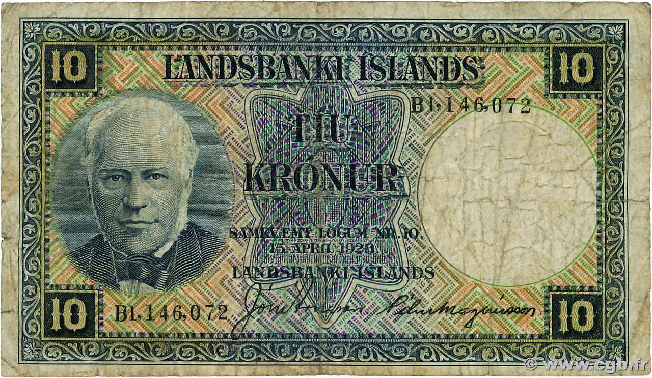 10 Kronur ISLANDA  1945 P.28c B