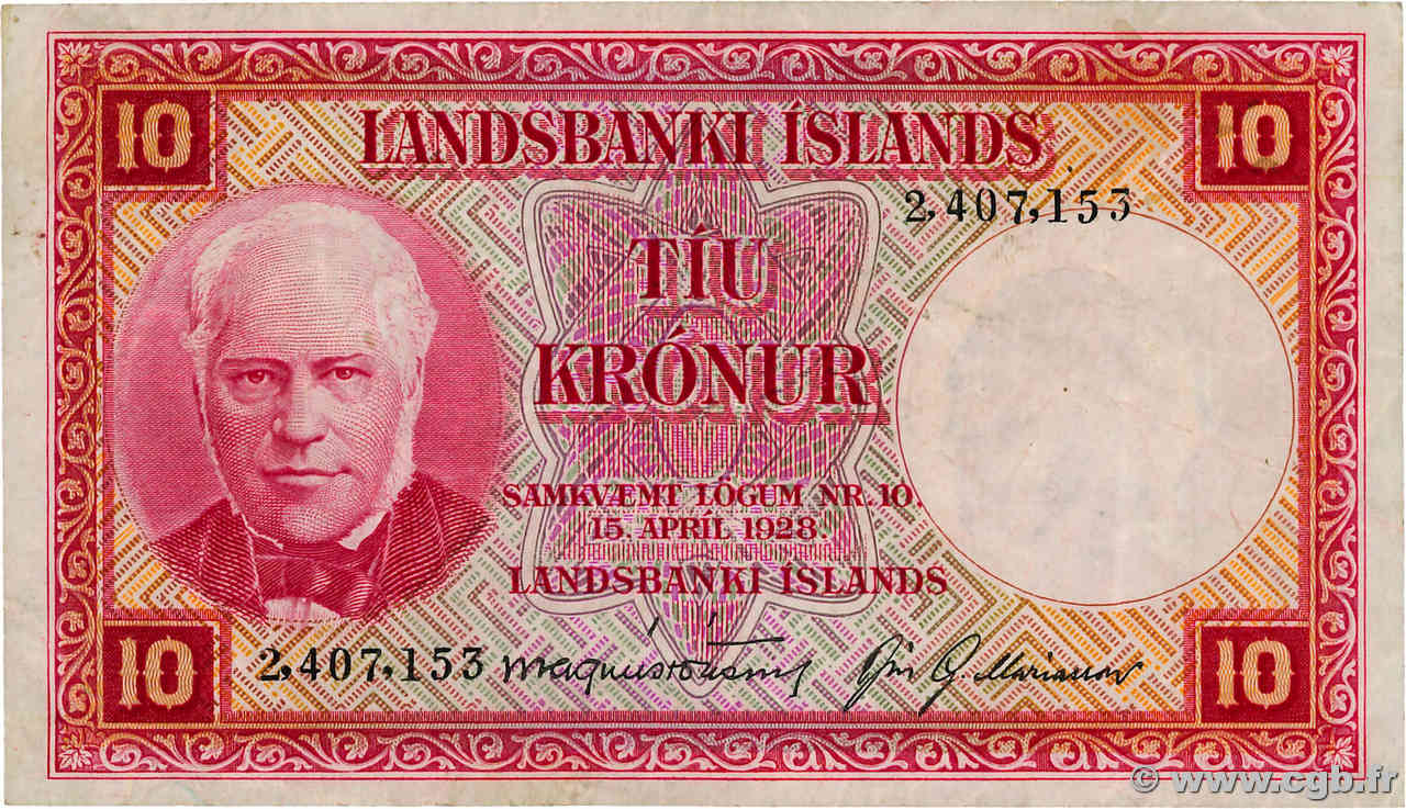 10 Kronur ISLANDIA  1948 P.33a BC+