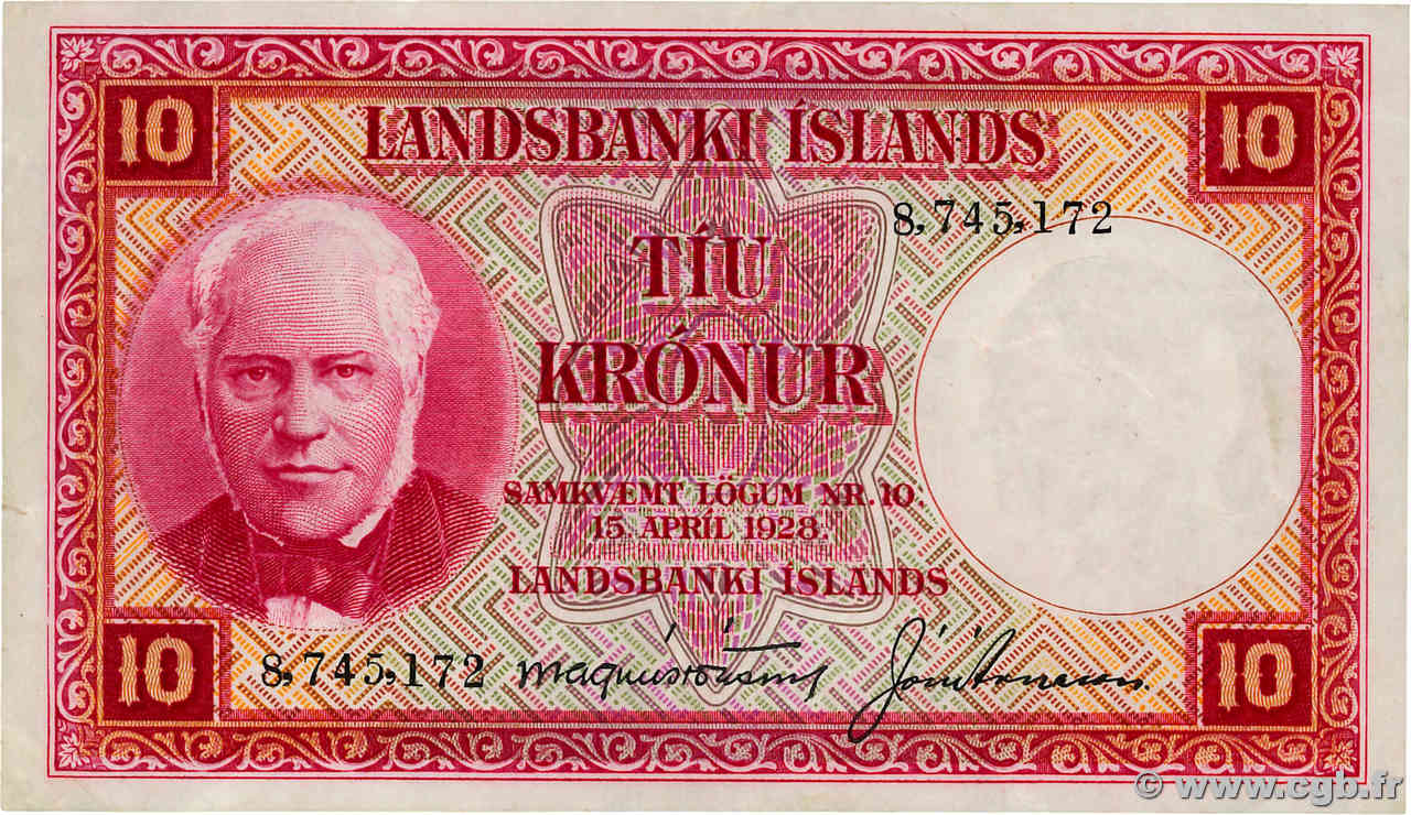 10 Kronur ICELAND  1948 P.33a VF+