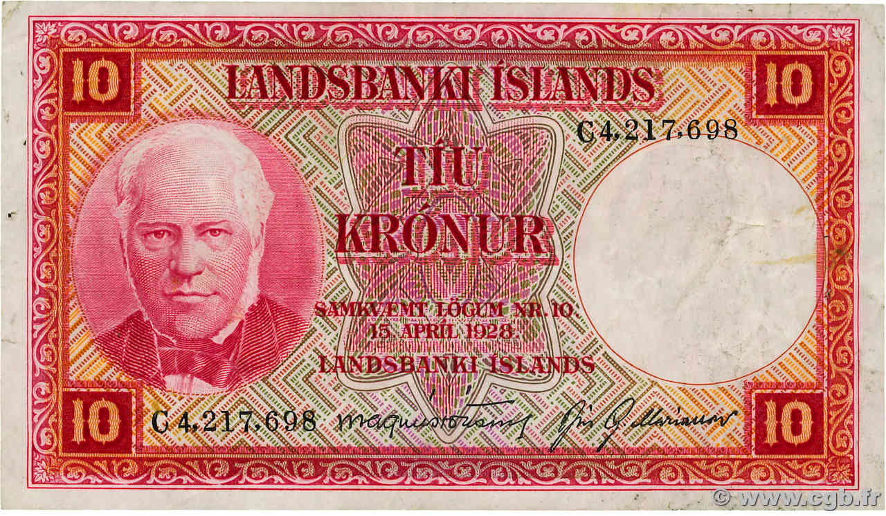 10 Kronur ISLANDA  1948 P.33b BB