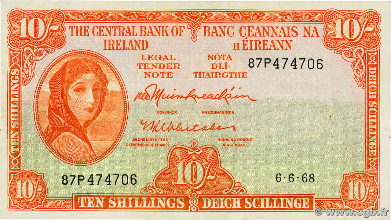 10 Shillings IRLANDA  1968 P.063a MBC+