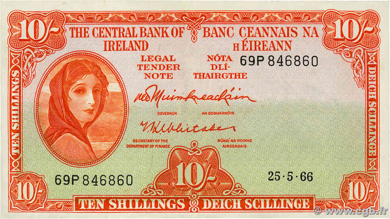 10 Shillings IRELAND REPUBLIC  1966 P.063a VF+