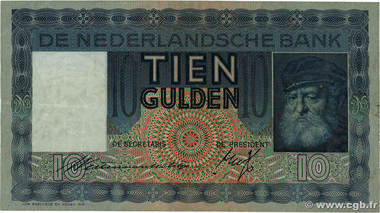 10 Gulden NETHERLANDS  1935 P.049 F+