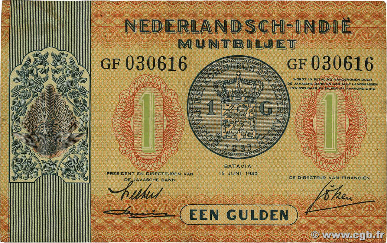 1 Gulden INDIAS NEERLANDESAS  1940 P.108a MBC