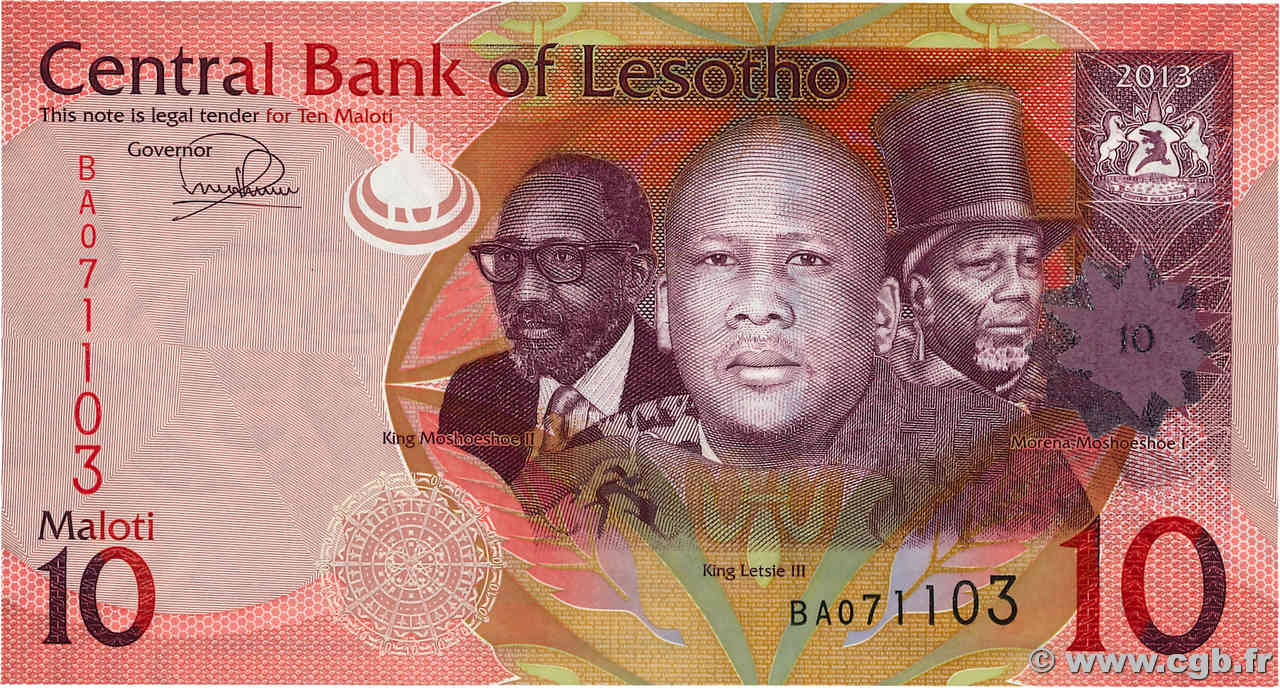 10 Maloti LESOTHO  2013 P.21b UNC