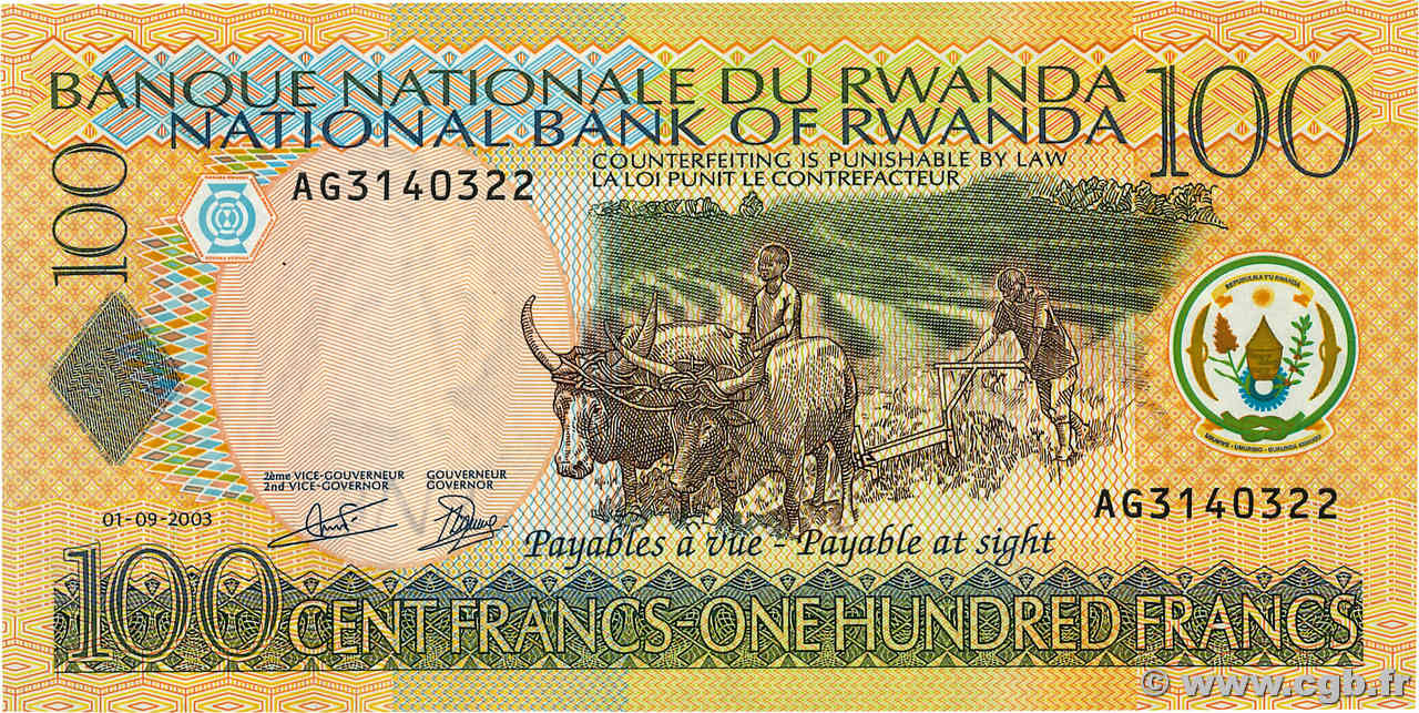 100 Francs RWANDA  2003 P.29b NEUF