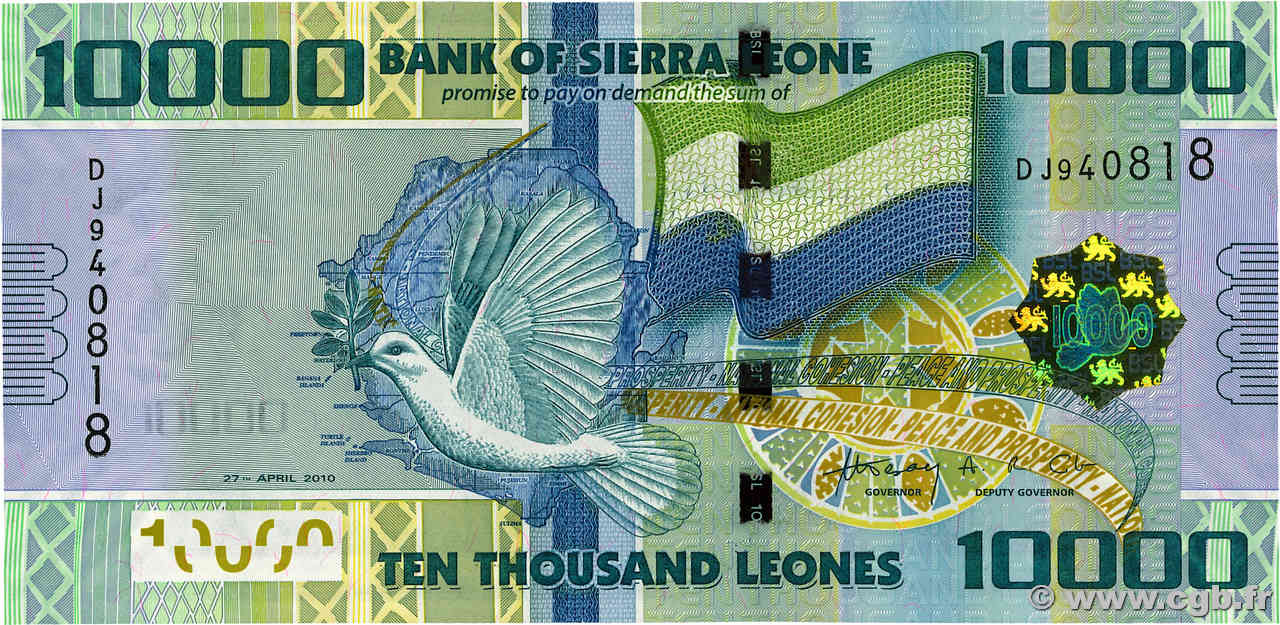 10000 Leones SIERRA LEONE  2010 P.33a UNC