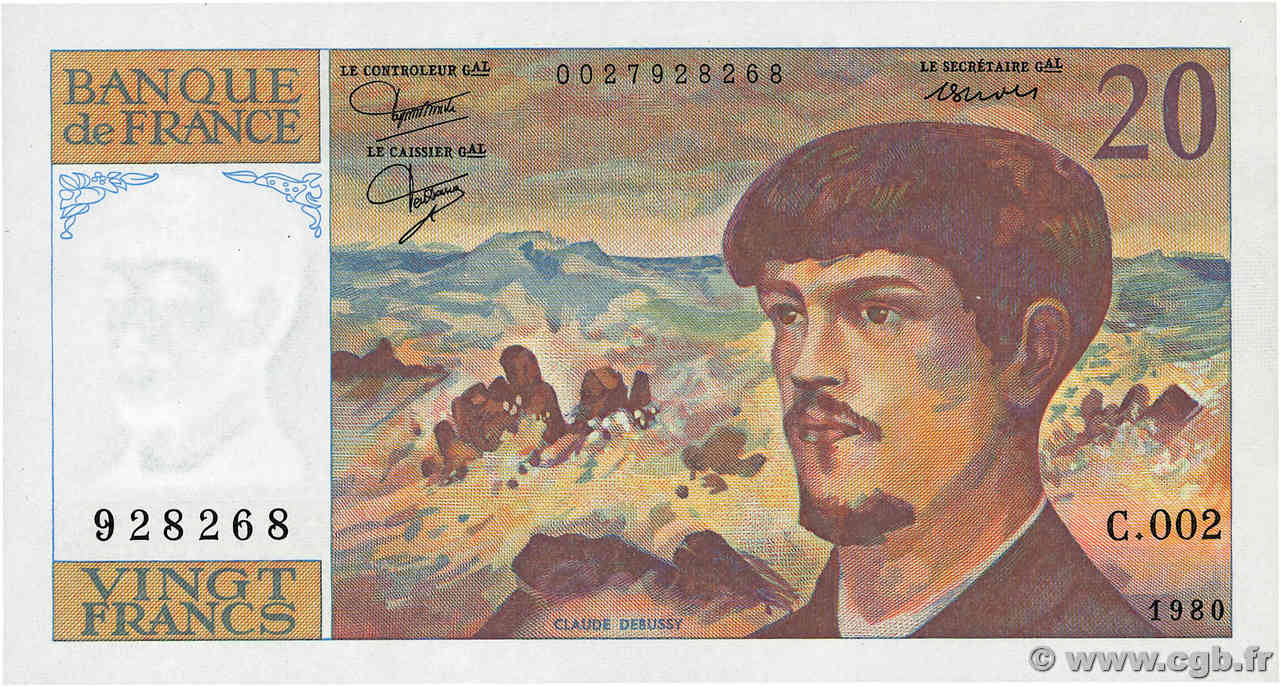 20 Francs DEBUSSY FRANCE  1980 F.66.01 SPL+