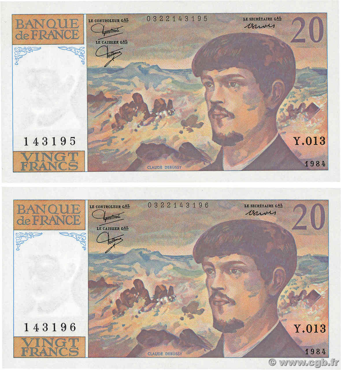 20 Francs DEBUSSY Consécutifs FRANCE  1984 F.66.05 pr.NEUF