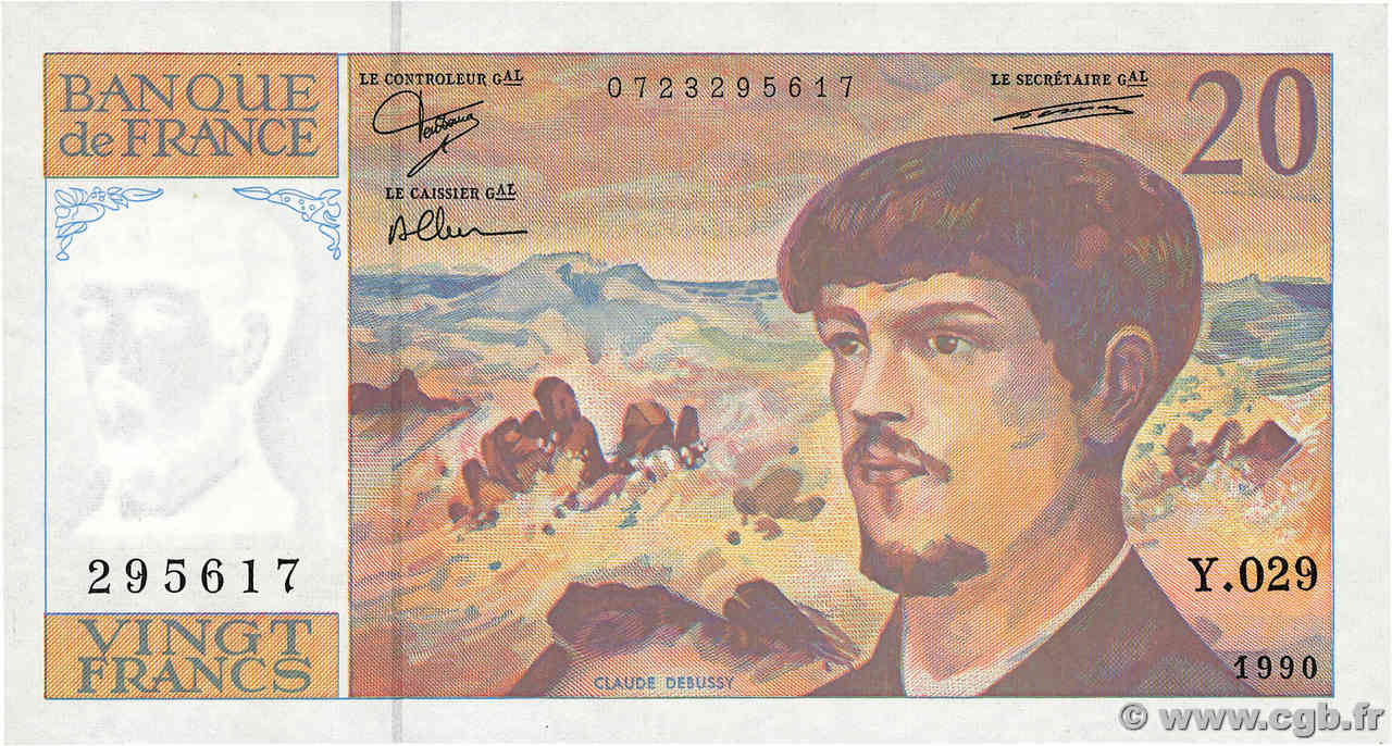 20 Francs DEBUSSY à fil de sécurité FRANCE  1990 F.66bis.01 pr.SPL