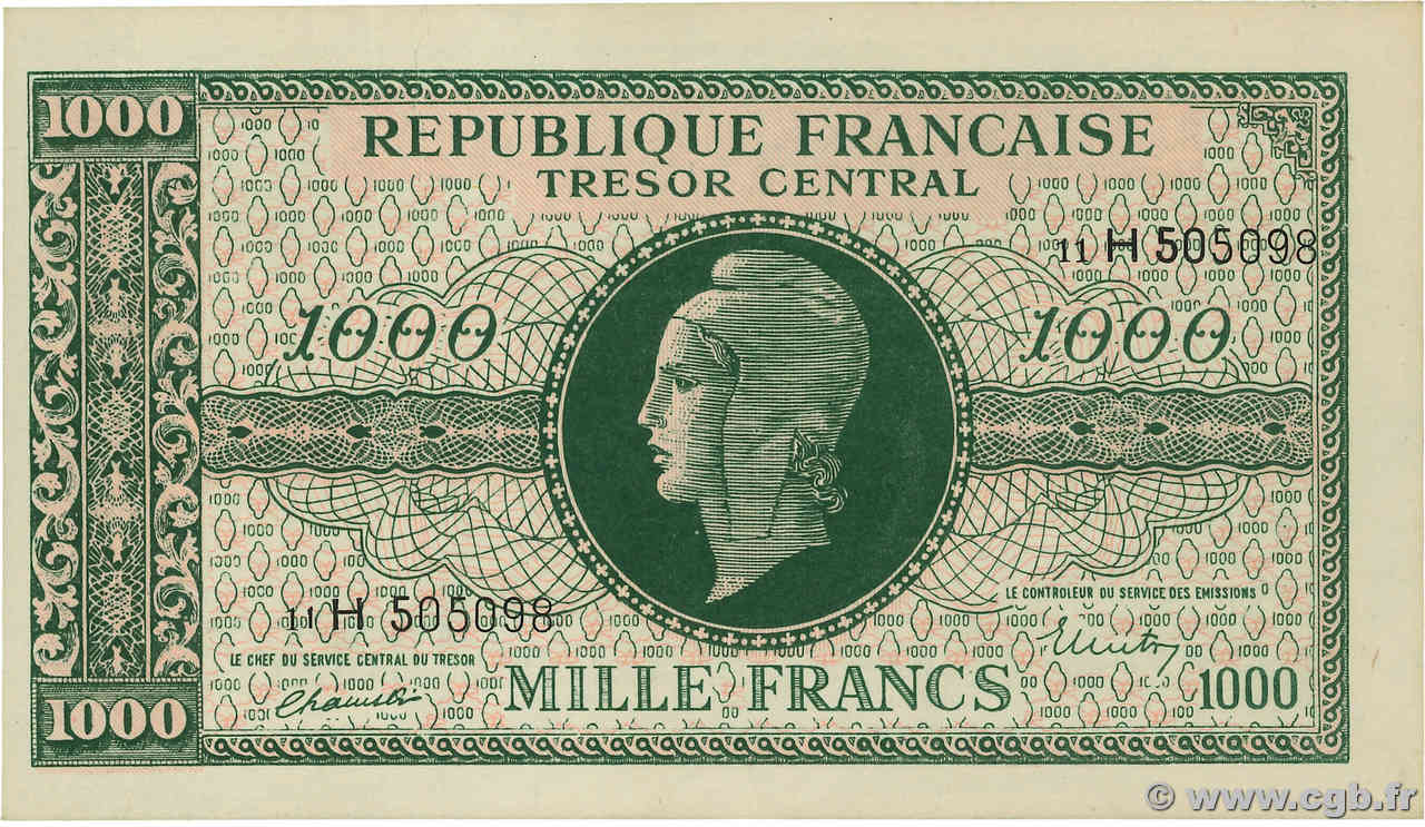 1000 Francs MARIANNE THOMAS DE LA RUE Faux FRANCE  1945 VF.13.03x SUP+