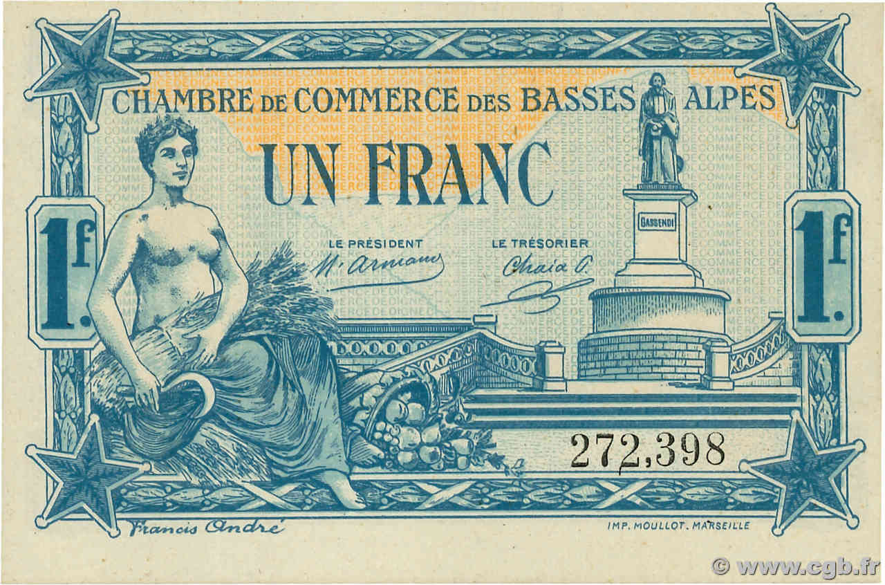 1 Franc FRANCE régionalisme et divers Basses-Alpes 1917 JP.020.02 NEUF