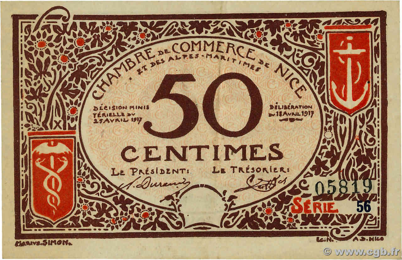 50 Centimes FRANCE régionalisme et divers Nice 1917 JP.091.06 SUP