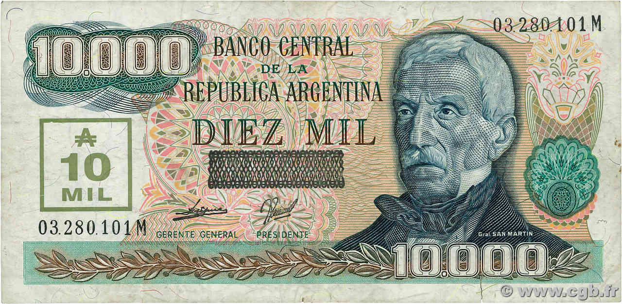 10000 Australes ARGENTINE  1989 P.331 TB