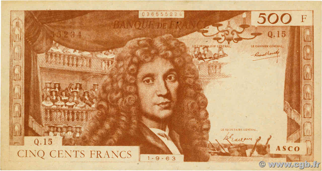 500 Nouveaux Francs MOLIÈRE Scolaire FRANCE régionalisme et divers  1963 F.(60) TTB