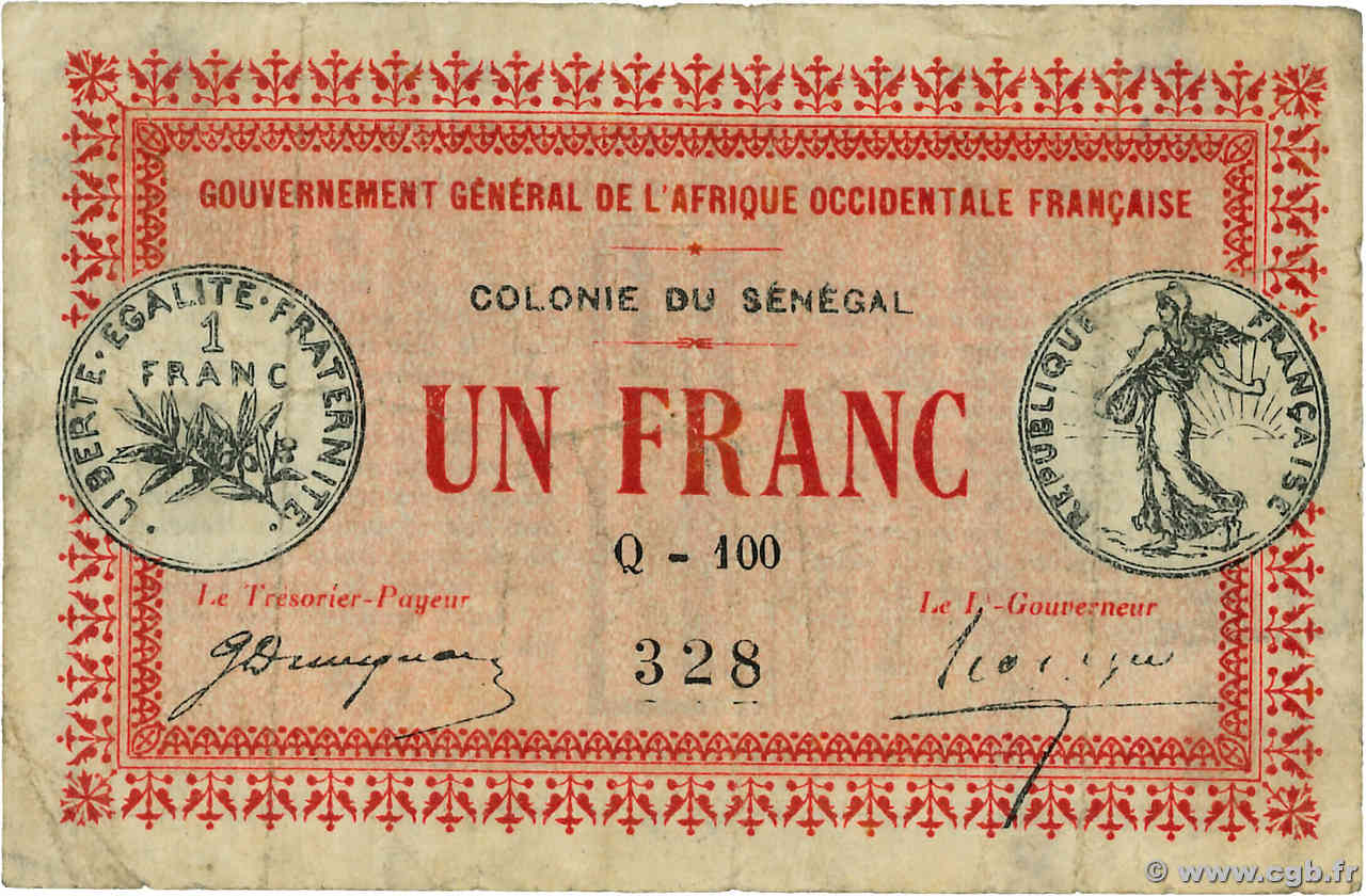 1 Franc SENEGAL  1917 P.02c MB