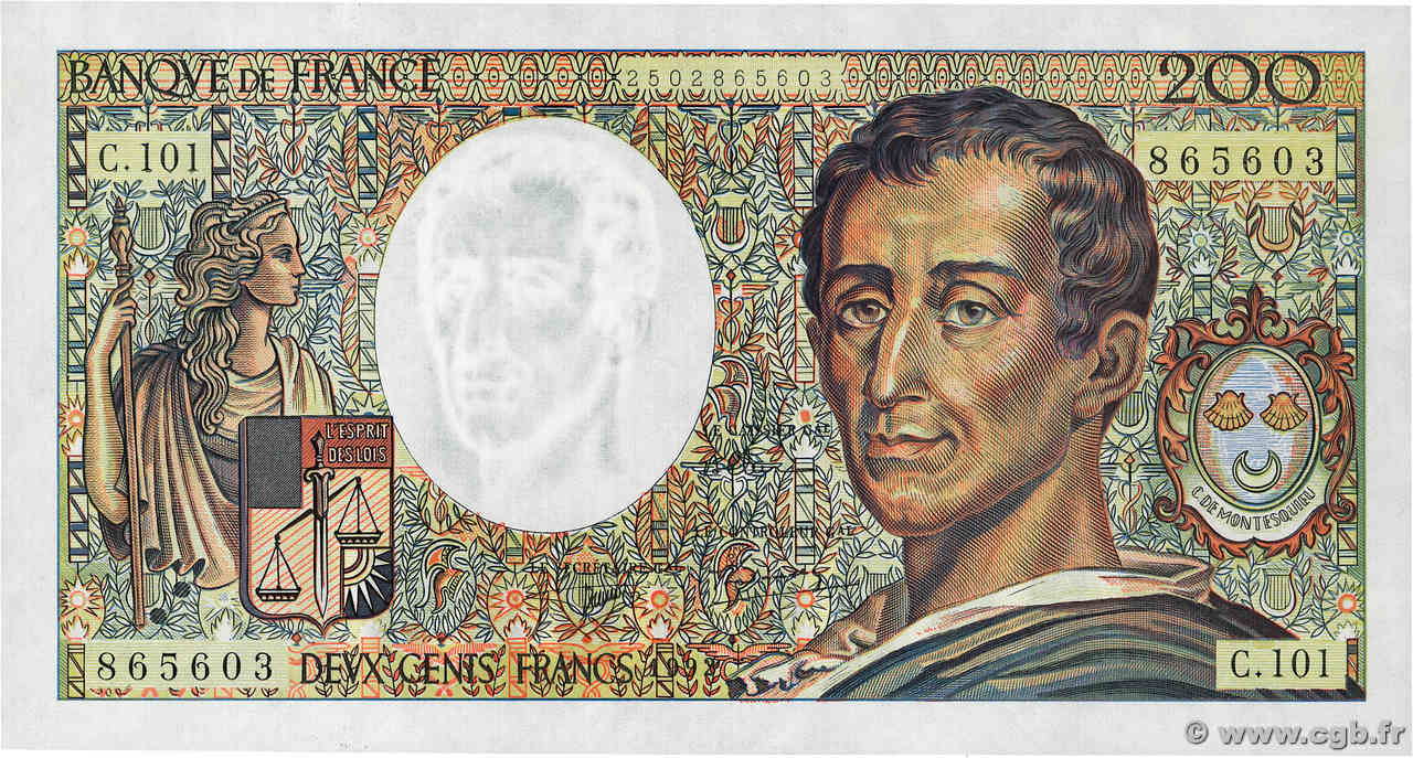 200 Francs MONTESQUIEU alphabet 101 FRANCE  1992 f.70BIS.01 SPL