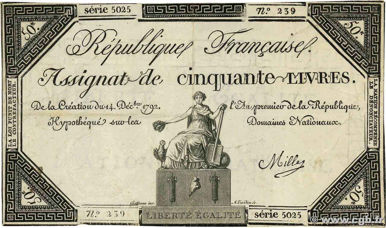 50 Livres FRANCE  1792 Ass.39a TB